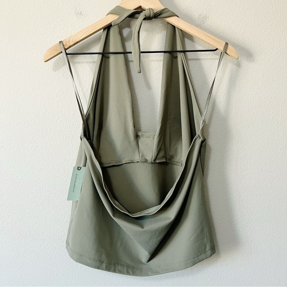 By Anthropologie Tailored Halter Top Moss Green Plus Size 1X Adjustable New - Picture 8 of 11